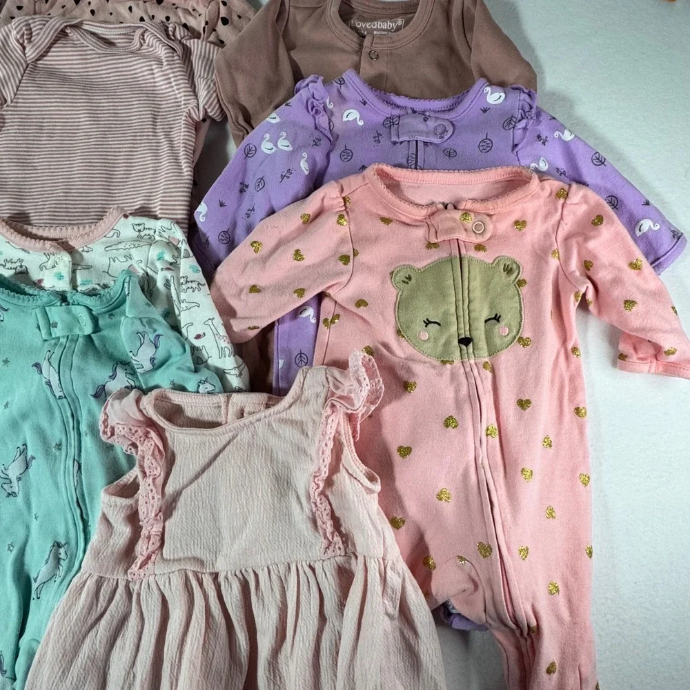 Mixed Baby Girl Clothing Lot Sleepers Tutu Dress Leggings Copper Pearl Bib Set